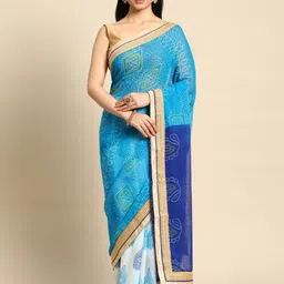 KALINI Blue Poly Georgette Bandhani Sarees-picture-31