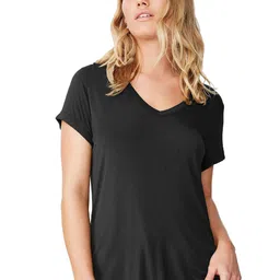 FABRICORN Women Solid V-Neck Short Sleeves Regular Top-picture-5