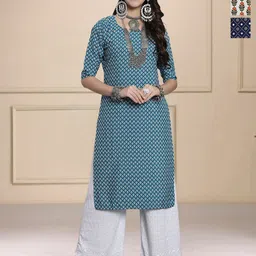 HERE&NOW Selection Of 3 Floral Printed Round Neck Straight Kurtas-image-88
