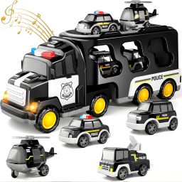 toy Police Truck Transporter Toy Set with Mini Cars & Helicopter-image-85