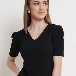 Popwings Women Ribbed Puff Sleeve Crop Top-picture-26