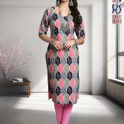 HERE&NOW Selection Of 3 Geometric Printed Round Neck Straight Kurtas-image-33
