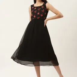 Moda Rapido Floral Print Georgette Fit & Flare Midi Dress-image-5