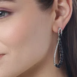 YouBella Silver-Plated Teardrop Shaped Stone Studded Drop Earrings-image-52