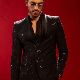 VASTRAMAY Sequinned Slim Fit Single Breasted Blazer-image-18