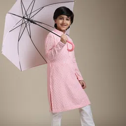 Manyavar Boys Embroidered Regular Chikankari Kurta with Pyjamas-picture-23