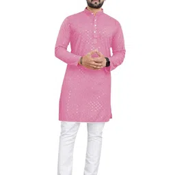 Men Embellished Straight Kurta (Pink)-image-67