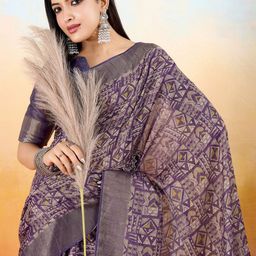 DIVASTRI Ajrak Block Printed Zari Tissue Ikat Saree-3