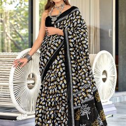 Suha Black Pure Cotton Printed Block Print Sarees-picture-11