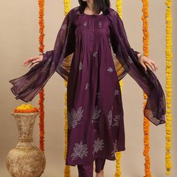 KALINI Round Neck Floral Printed Straight Kurta with Trouser & Dupatta-picture-17
