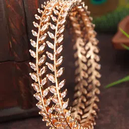 SGA FASHION Set Of 2 Rose Gold-Plated American Diamond Studded Bangles-17