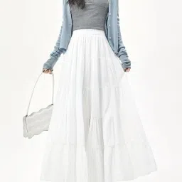 Women Solid Flared White Skirt-image-80
