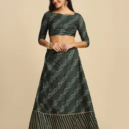 Warthy Ent Green & Red Printed Semi-Stitched Lehenga & Unstitched Blouse With Dupatta image 4