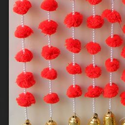 Sellplus Red Set Of 6 Pompom Toran image 2