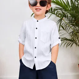 zarila White Polycotton Mandarin Collar Solid Shirts-image-87