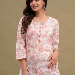 Rangun Floral Printed Round Neck Three-Quarter Sleeves Top-image-71