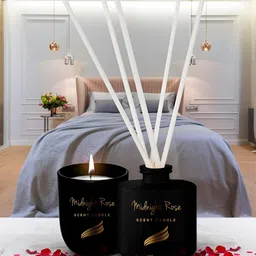 Pan Aromas Black Midnight Rose Reed Diffuser - 100 ml & Scented Candle - 150 g-1