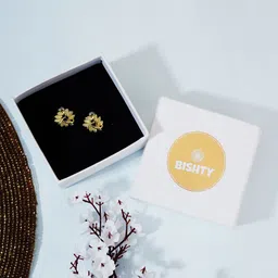 Bishty Fashion Stainless Steel Gold-Plated Artificial Stones Studded Floral Shaped Studs-22