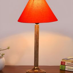 Devansh Orange Colored & Brown Wooden Frustum Shaped Table Lamp-image-60