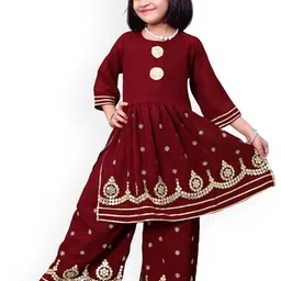 satyamfab Girls Floral Embroidered Regular Mirror Work Kurta with Palazzos-picture-13