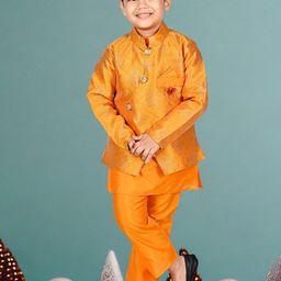 NEW GEN Boys Regular Dupion Silk Kurta with Trousers-image-8