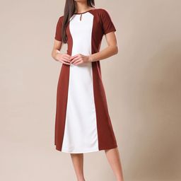MILOST Women Solid Short Sleeve A-Line Midi Dress-image-77