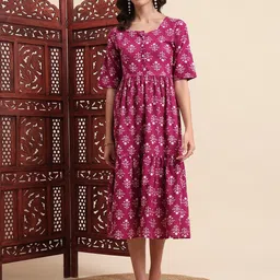 AAYUMI Women Floral Print Kimono Sleeve Fit & Flare Dress-picture-21
