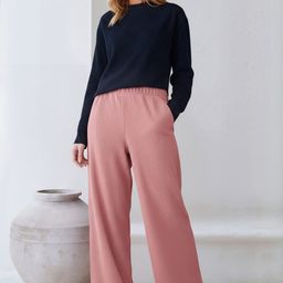 HERE&NOW Women Peach High-waisted Solid Wide Leg Cotton Blend Trousers-picture-15
