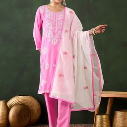 Sangria Embroidered Kurta With Trousers & Dupatta-image-22