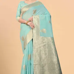KALINI Ethnic Motifs Woven Design Zari Saree with Unstitched Blouse Piece-image-35