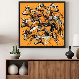 999Store Orange & White Running Bulls Canvas Wall Art-image-2