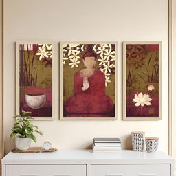 Art Street Red & Green Set of 3 Piece MDF Abstract Wall Paintings-9