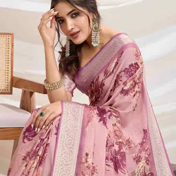 Ethnielle Floral Zari Pure Chiffon Saree-picture-20