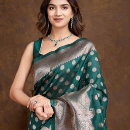 DIVASTRI Woven Design Zari Pure Silk Banarasi Saree-image-98