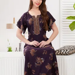 TRUNDZ Women Purple Cotton Blend Nightdress-picture-5