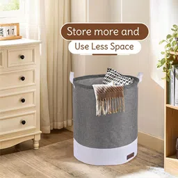 Kuber Industries Grey & White Foldable Cloth Basket With Handle - 43 L image 2