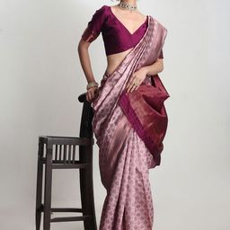 Janasya Ethnic Motifs Woven Design Zari Banarasi Saree-image-97
