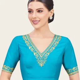Studio Shringaar WomenEmbroidered Cotton Readymade Saree Blouse-image-28