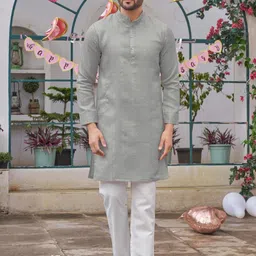 Archittam Men Grey Cotton Silk Kurta Sets-picture-2