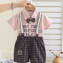 INCLUD Boys Printed Short Sleeves Shirt With Checked Suspenders Shorts Set-image-29