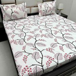 Pure Decor White & White Floral 330 TC Queen Bedsheet with 2 Pillow Covers-image-73