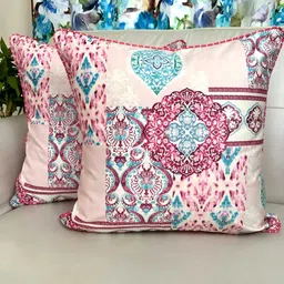 TARA- Sparkling Homes Fuchsia & Blue Set of 2 Ethnic Motifs Velvet Square Cushion Covers-19