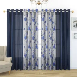 Galaxy Home Decor Blue& White 4 Pieces Floral Printed SheerWindowCurtains-image-97