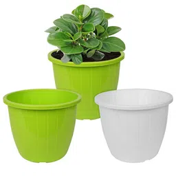 Kuber Industries Pack Of 3 Green & White Textured Planters-22