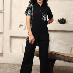 House Of Attire Printed Pure Cotton Collared Neck Half Sleeves Tunic With Trousers Co-Ords-image-85