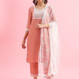 KALINI Women Embroidered Regular Kurta with Trousers & With Dupatta-picture-33