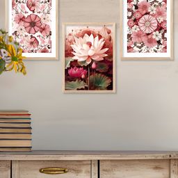 Kotart Brown & Pink 3 Pieces Floral Printed Wooden Wall Arts-picture-40