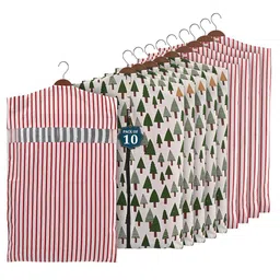 Kuber Industries Green & Maroon 10 Pieces Printed Cotton Hanging Clothes Organisers-39