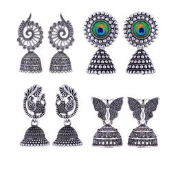 Sangria Peacock Shaped Jhumkas Earrings-image-78