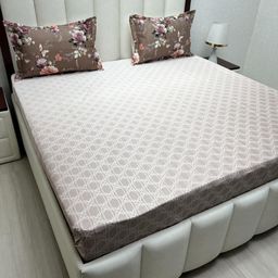 Pure Decor Royal Majestic White Printed Pure Cotton 400 TC King Bedsheet Set 2.74m x 2.74m-picture-41